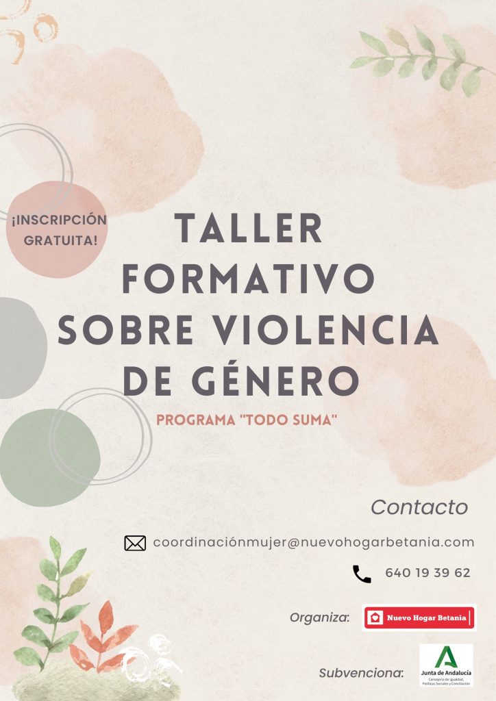 Cartel formación para mujeres sobre violencia de género impartido por Nuevo Hogar Betania